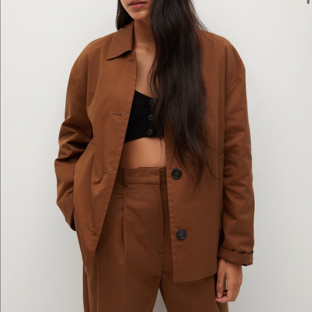 Mango Oversized Cotton Brown Jacket